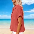 thumbnail image 5 of HongQid Women's Button Down Short Sleeve Shirt Collared Ruffle Hem Casual Blouse Lightweight Cotton Linen Top, 5 of 9