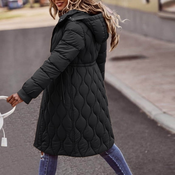 Winter Coats for Women Puffer Plus Size Waterproof Long Jackets Hooded Warm Winter Coat (Black XL)