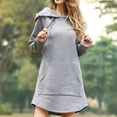 thumbnail image 3 of Fall Winter Dress Hooded Long Sleeves Big Patch Pocket Drawstring Above Knee Length Plus Size Loose Solid Color Thick Mini Dress, 3 of 8