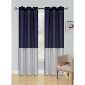 1pc Navy Blue Ivory Heidi Faux Silk Drape Panel Top Chrome