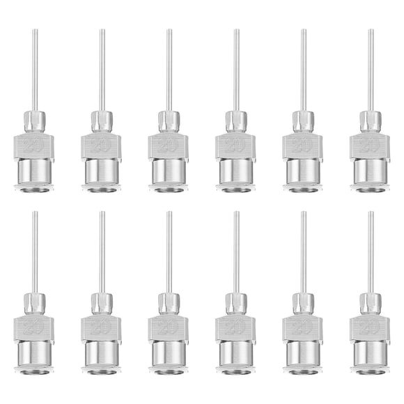 12 agujas dispensadoras de acero inoxidable inflexibles con precisión y puntas romas.