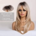 thumbnail image 3 of 20 Inch Blonde Ombre for Women with Bangs Long Natural Upright with Dark Roots Heat Resistant Synthetic, 3 of 5
