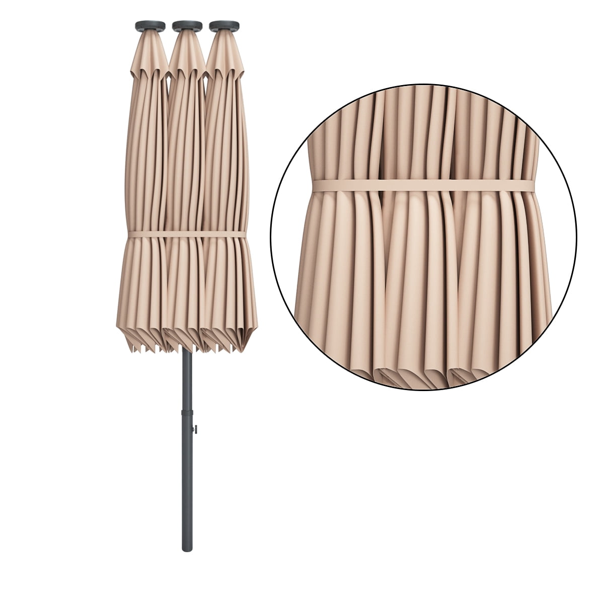 Topbuy 15' Outdoor Solar LED Patio Double-Sided Market Umbrella Beige