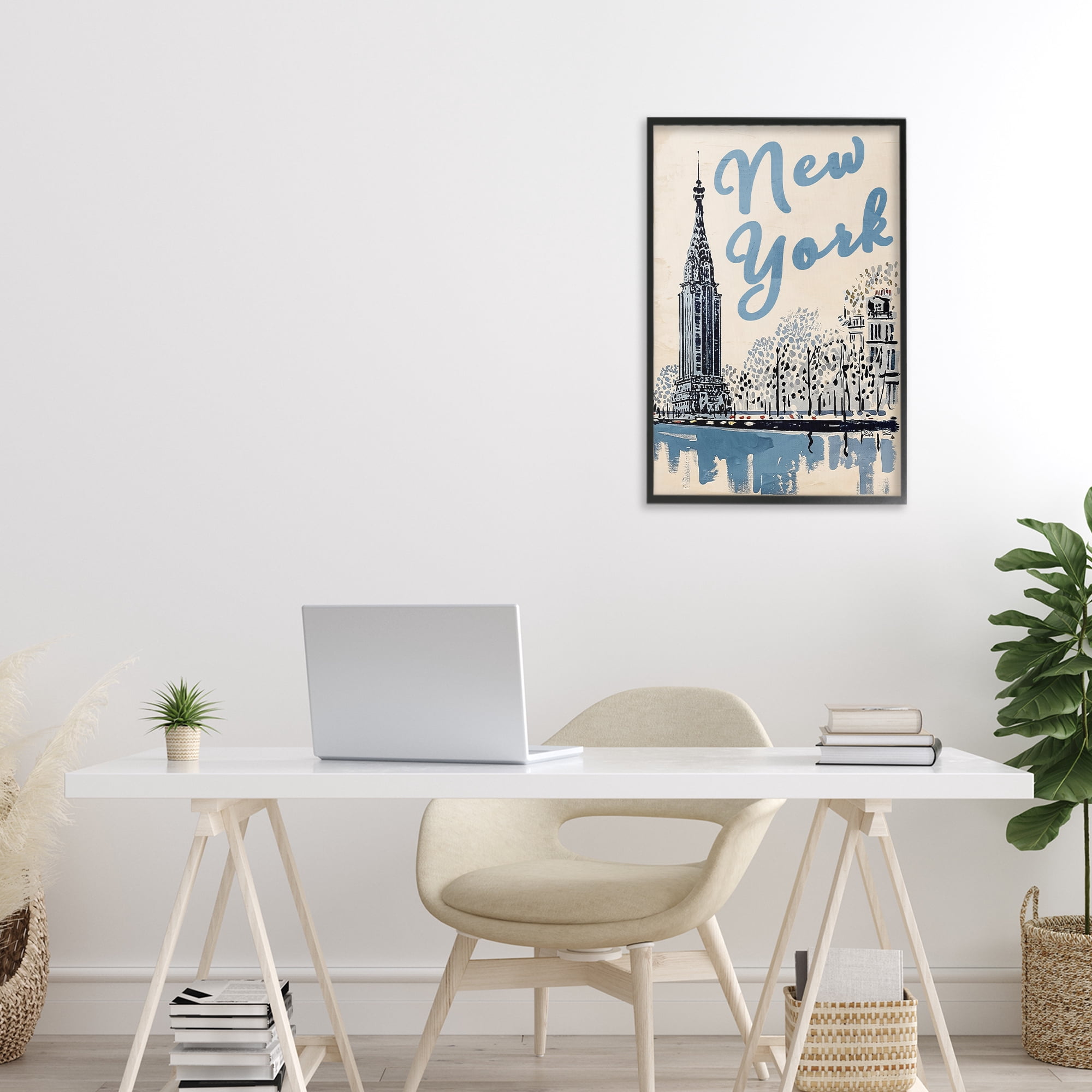 Stupell Industries Blue & Beige New York Travel Black Framed Giclee Art, design by Annabelle Hall