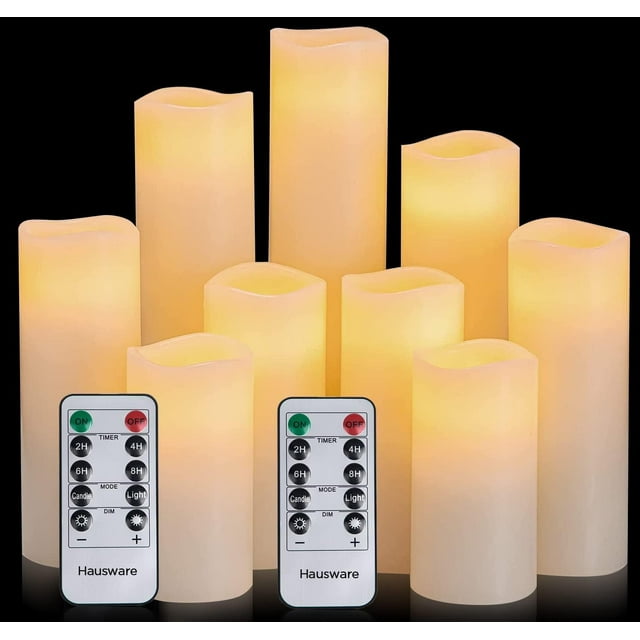 REJODA-Flameless Candles Battery Operated Candles H 4" 5" 6" 7" 8" 9" Real Wax Pillar Flickering Candles LED Flameless Candles with Remote and Timer Control Set of 9 (Ivory Color)