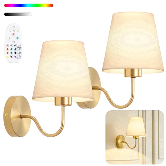 DAYBETTER Battery Operated Wall Sconces Set of 2, 3 ColorTems & RGB Cordless Rechargeable Warm Lights with Remote Control for Home Decor