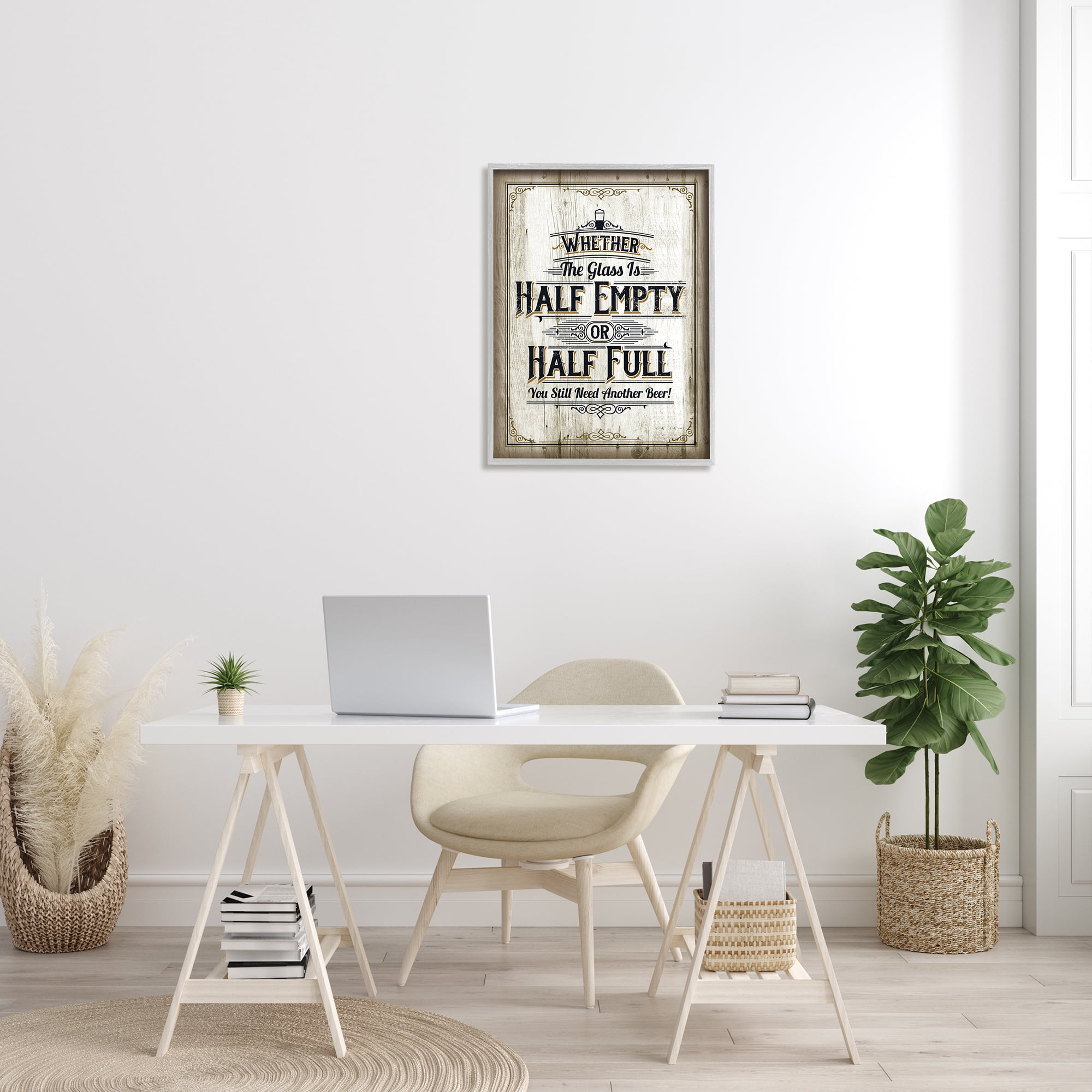 Stupell Industries Half Empty Beer Sign Bar Room Word Design, 24 x 30,Design by Retrorocket Studio