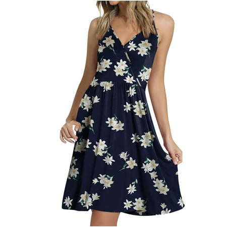 

Juebong Fashion Women Summer Solid Causal V-Neck Sleeveless Vacation Mini Dress