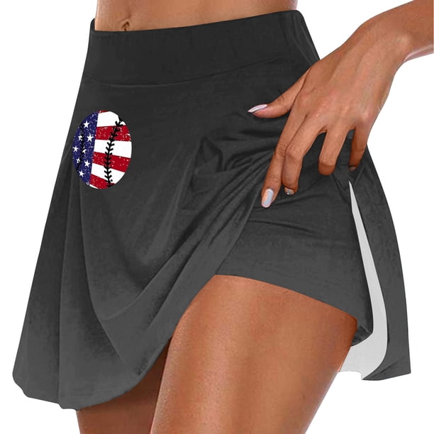 Faldas de Verano para las Mujeres Impresión Hoja Plisado Tenis Atlético Elástico Pantalones Cortos, Falso Dos Piezas Pantalones Falda para Diario
