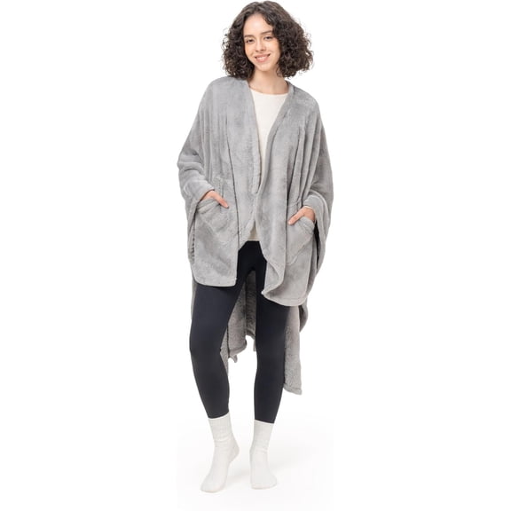 Primalush Wearable Blanket by Berkshire Blanket, Cozy Plush Cape Wrap w/Pockets for Adults & Teens (Black, 58"x64")