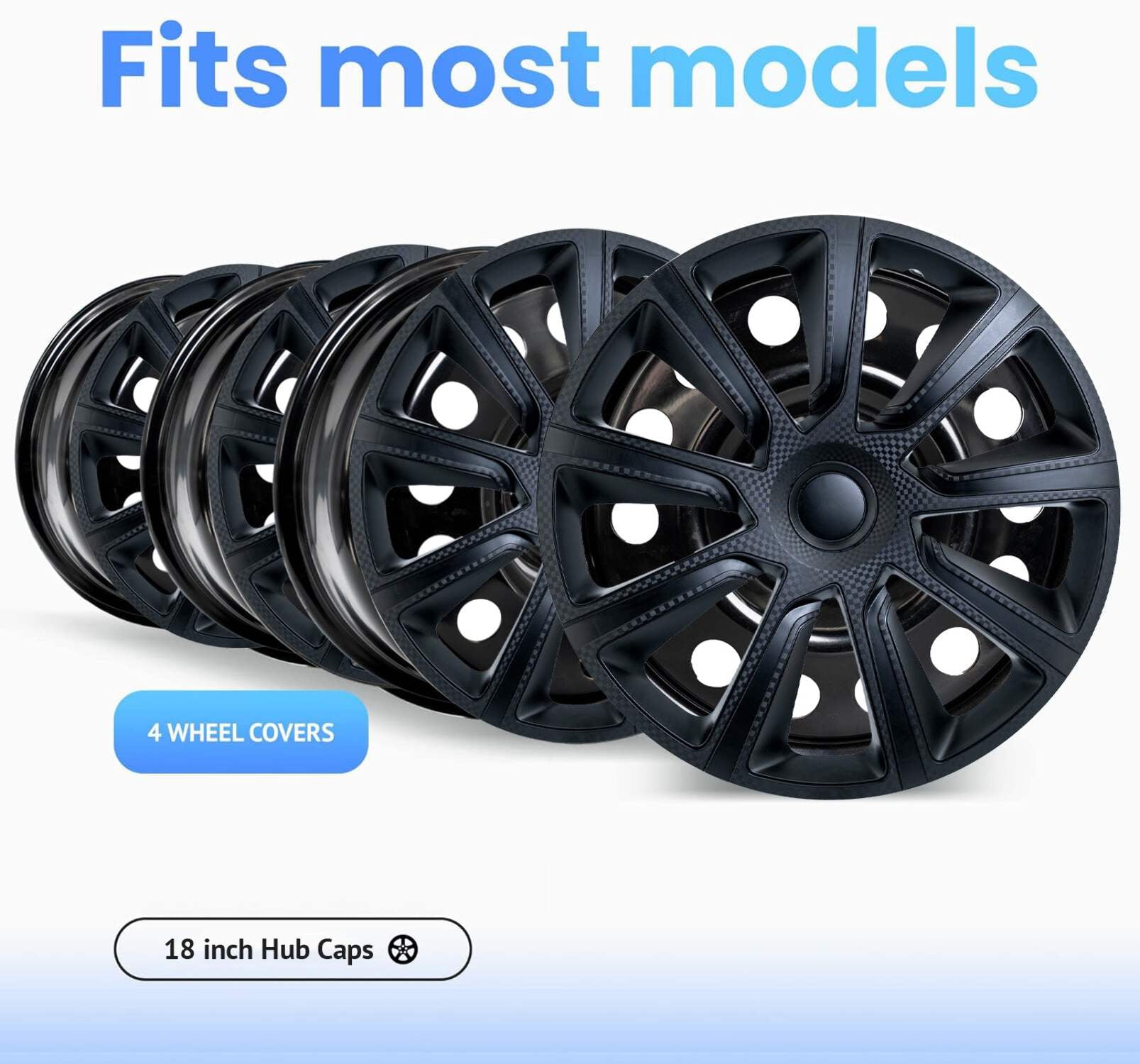 Alpena Ivo Black Wheel Covers – Set of 4, Matte Black, European-Made Hubcaps – 18-inch Universal Fit for Cars