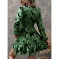 thumbnail image 4 of Women'S Floral Mini Dress Long Sleeve Casual V Neck Chiffon Modest Boho Flowy Fall Wedding Guest Dresses Green L, 4 of 9