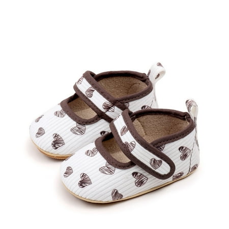 Mildsown Baby Girls Mary Jane Flats Classic Heart Print Dress Shoes Non-Slip