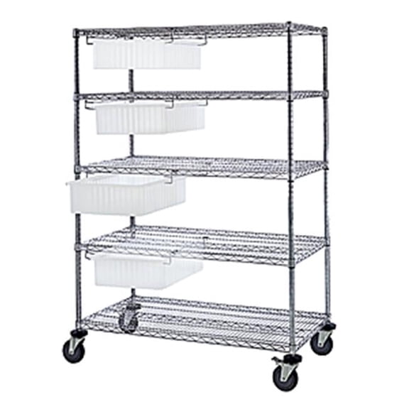 Quantum Storage WRC5-63-2448-93060CL Wire Rack Cart With 4 Clear Dividable Grids - 24 x 48 in.
