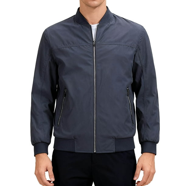 Ceisia Men's casual solid color stand collar zipper button-down coat Gift pocket long sleeve outerwear