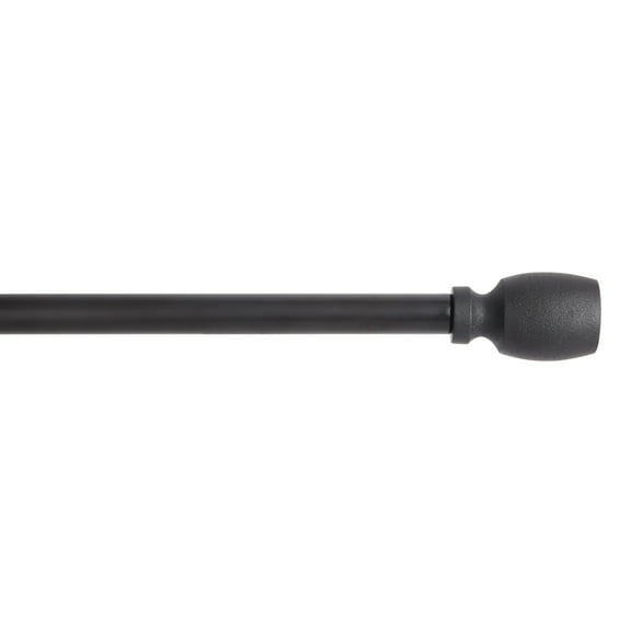 TOWN & COUNTRY EVERYDAY Modern Smooth Edge Cylinder Single Indoor Curtain Rod and Finial Set, Easy Install Wall Mount, Matte Black, Adjustable 36”-72”