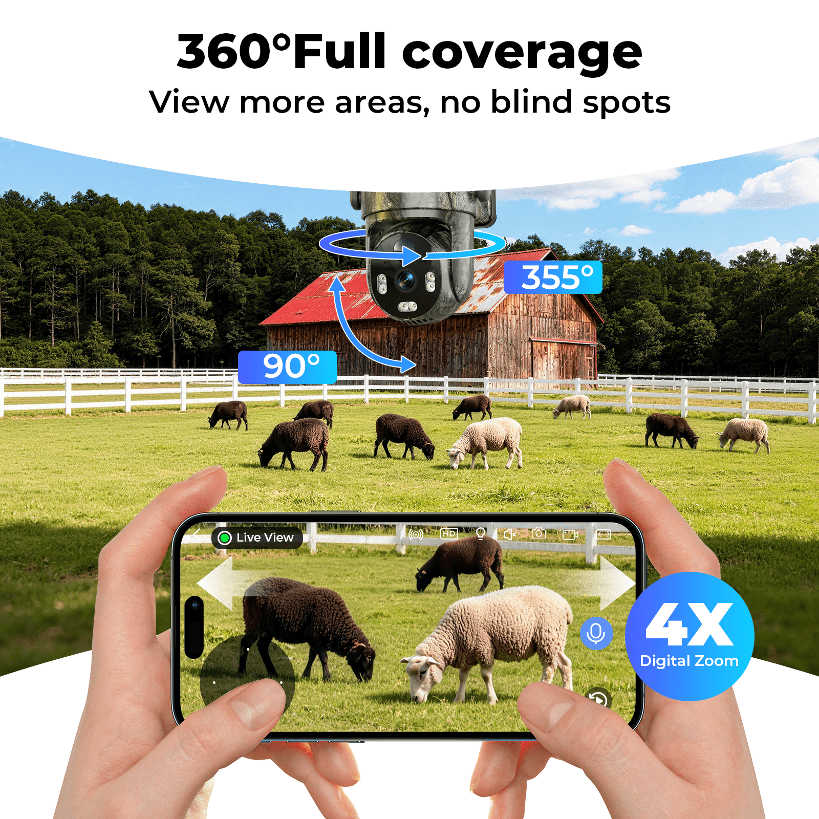 4G LTE Solar Trail Camera, Wildlife Hunting Camera, No WiFi Solar Powered Security Camera, 360° View Deer camera, 2K Live Streaming Game Camera, PIR Motion Activation, Night Vision, IP66