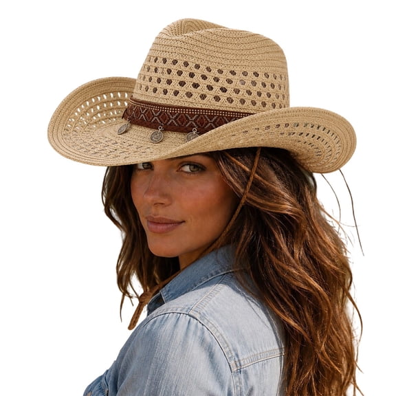 Sun Western Cowboy Hat With Layered Cutout Design – Lightweight Outdoor Summer Headwear for Casual Activities
