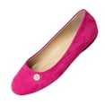 thumbnail image 2 of Miluxas Women's Suede Ballet Flats, Elegant Round Toe Slip-On Shoes with Gold Emblem, Stylish Comfort Flats for Work & Casual Occasions Hot Pink 9.5(43), 2 of 7
