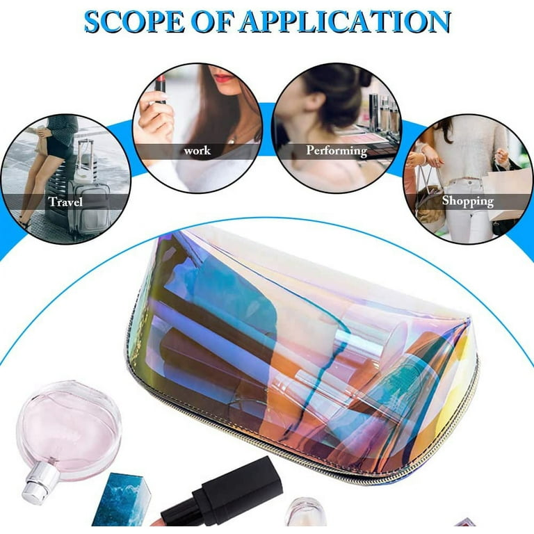 Lyellfe 8 Pack Waterproof Cosmetic Bags, PVC Glitter Iridescent Makeup Bags  With Handle Zipper, Portable Holographic Gift Bags in Bulk, Small Toiletry