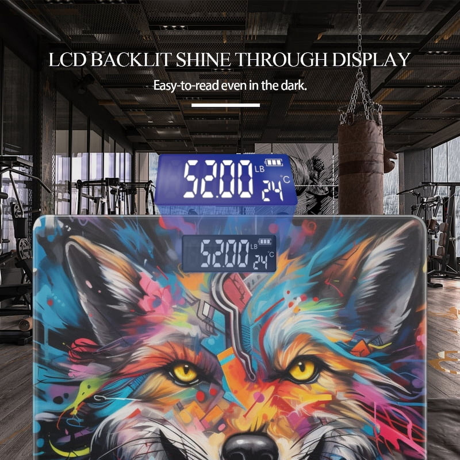 High Precision Body Weight Scale Smart Bathroom Scales with Large LCD Display(400lbs),Decorative for Bedroom-Graffiti-Style Painting Of Angry Wolf