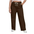 thumbnail image 2 of Zedker Oversized Drawstring Sweatpants for Women Casual Straight-Leg High Elastic Waist Long Lounging Pants with Pockets,Brown,XXXXL, 2 of 5