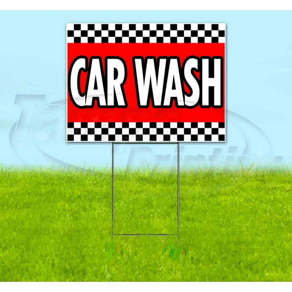 Car Wash (18" x 24") Yard Sign, Includes Metal Step Stake