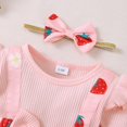 thumbnail image 5 of Mercatoo Baby Girl Fly Long Sleeve Romper Dress Strawberry Print Cute Suspenders Bow Suspenders Skirt + Headband, 5 of 8