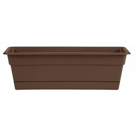 Bloem Dura Cotta Window Box Planter W/Tray 30 x 5.75 Plastic Rectangle Chocolate Brown DURA COTTA COLLECTION by Bloem: The Bloem Dura Cotta Rectangular Window Box Planter provides your plants with a healthy environment. Made with plastic  its construction enables long lasting utility. You can use this widow box in your garden to plant herbs  tomatoes  onions or peppers. The Dura Cotta Rectangular Window Box Planter by Bloem is rectangular in shape and allows excessive water to drain. Includes attached drainage tray. It is from the Dura Cotta collection and keeps your plants fresh. This window box is designed for maximum usage and is perfect for outdoor spaces. Color Brown Shape Rectangle Material Plastic Resin. High-Density Polyethylene (HDPE) #2 & Polypropylene (PP) #5.