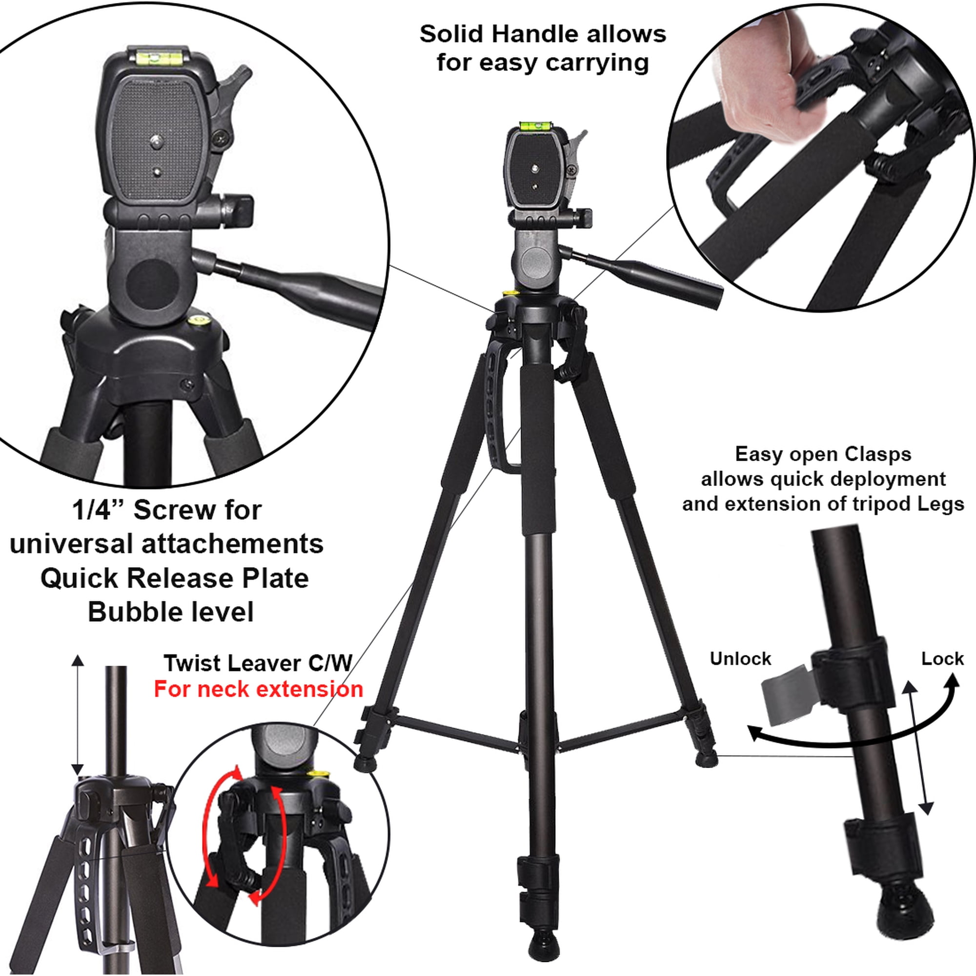 Lot De 6 Trépieds Vidéo Professionnels Aluminium - Hauteur Max 72 Pouces, Rotation 360°