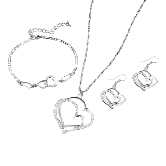 Gifts for Women Clearance Jewelry Sets YOHOME Double Heart Bracelet Necklace Earrings Set Silver