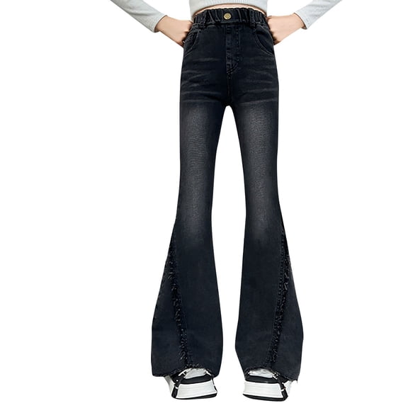 YunPes Girls Flare Jeans Casual Trendy High Waist Bell Bottom Denim Pants Teen 2026 Spring Flared Leg Bootcut Pants Distressed Jeans