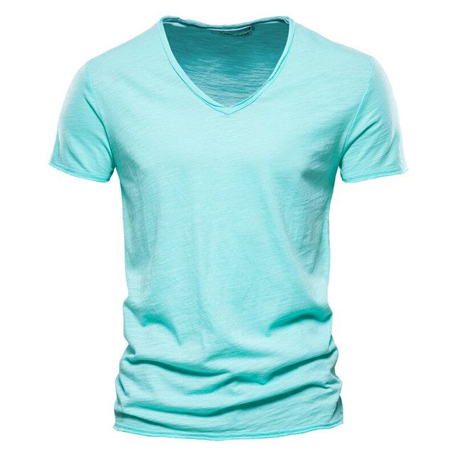 Calidad de marca 100% algodón Camiseta de los hombres Camisetas sólidas ajustadas con diseño de moda con cuello en V Camisetas para hombre Camiseta de manga corta para hombre