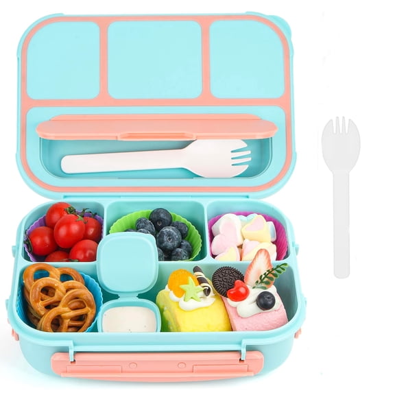 JOGGEIL Bento Box Adult Lunch Box, Lunch Containers for Adult with 4 Compartments,Lunchable Food Container with Utensils,, 40 Oz/5 Cup, Microwave & Dishwasher Safe, Cyan