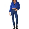 thumbnail image 2 of INSPIRE CHIC Women's Casual Faux Fur Coat Zip Up Hooded Cropped Fuzzy Fleece Jacket XL Royal Blue, 2 of 5