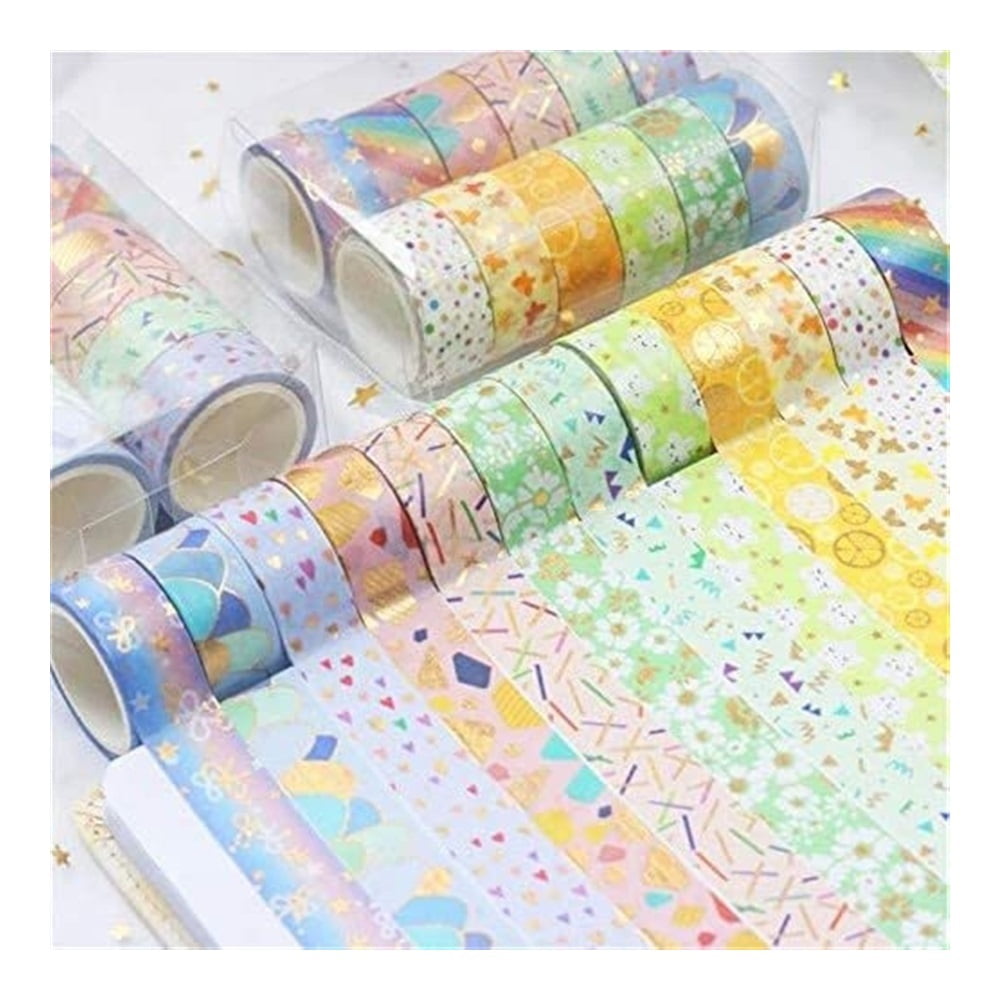 Washi Tape, 12 Rolls Gold Foil Printed Decorative Masking Tape for Arts and Crafts, Scrapbooking, Bullet, Journal, Planning, Gifts, Decoration (Candy 12)