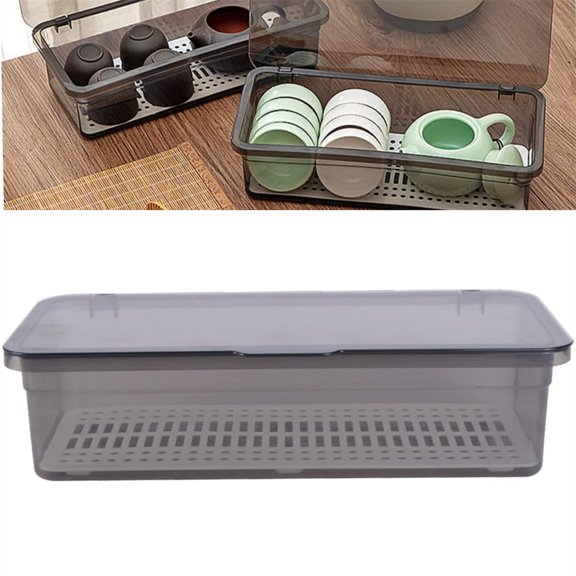 1 Pack Plastic Silverware Tray with Lid,Black Cutlery Storage Container,Household Flatware Tray with Drainer,Forks Knives Spoons Tea Ware Organizer,for Kitchen Utensil Drying By Scheam