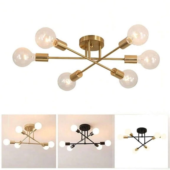 6-Light Industrial Metal Semi Flush Mount Chandelier - Modern Ceiling Light Fixture (5 Colors Optional) for Bedroom, Dining Room, Living Room, Kitchen, Hallway