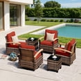thumbnail image 5 of MEISSALIVVE 6 Pieces Patio Furniture Sets, Wicker Patio Conversation Sets with 4 Wood Armrests Swivel Glide Chairs，Outdoor Conversation Set for Deck Yard and Poolside (Red), 5 of 7