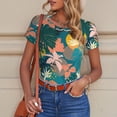 thumbnail image 6 of KLL Women 's Crew Neck Bodysuit Jumpsuits Hawaiian Style Print Short onesies Stretch T Shirts, 6 of 7