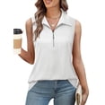 thumbnail image 3 of TEMOFON Womens Tank Tops Zipper V Neck Ribbed Sleeveless Summer Camisoles White Dressy Casual Loose Polo Shirts XL, 3 of 7