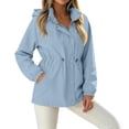 thumbnail image 6 of Jsaierl Women's Water Resistant Hooded Anorak Jacket Snap Button Drawstring Waist Windproof Lightweight Outdoor Rain Coat, 6 of 7