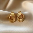 thumbnail image 1 of High End Light Luxury Copper Geometric Earrings Gold Retro Style Cute and Trendy Design Versatile Bezel Setting for Gift, 1 of 5