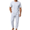 thumbnail image 4 of Matching Travel Outfit Short Sleeve Loose Pants Set Summer Loose Breathable Casual Daily Round Collar Suit Light Blue M, 4 of 5