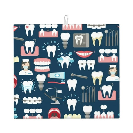 

Lukts Dental Print Ultra Water Dish Drying Mat Slip Resistant Pad for Sink Dishes or Under Rack Kitchen Counter Accessories