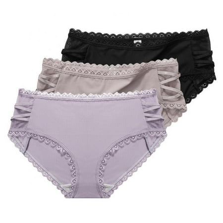 

3-Pack Solid Lace Panties Bowknot Underwear Comfortable Hollow Out Lace Underpants