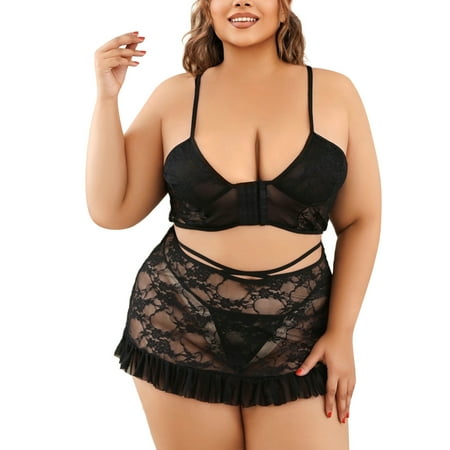 Yuhangmm Womens Plus Size Lingerie Lace Chemise Sexy Mesh Sleepwear Deep V Teddy Nightdress For Sexy Lingerie for Women with Push up Bra