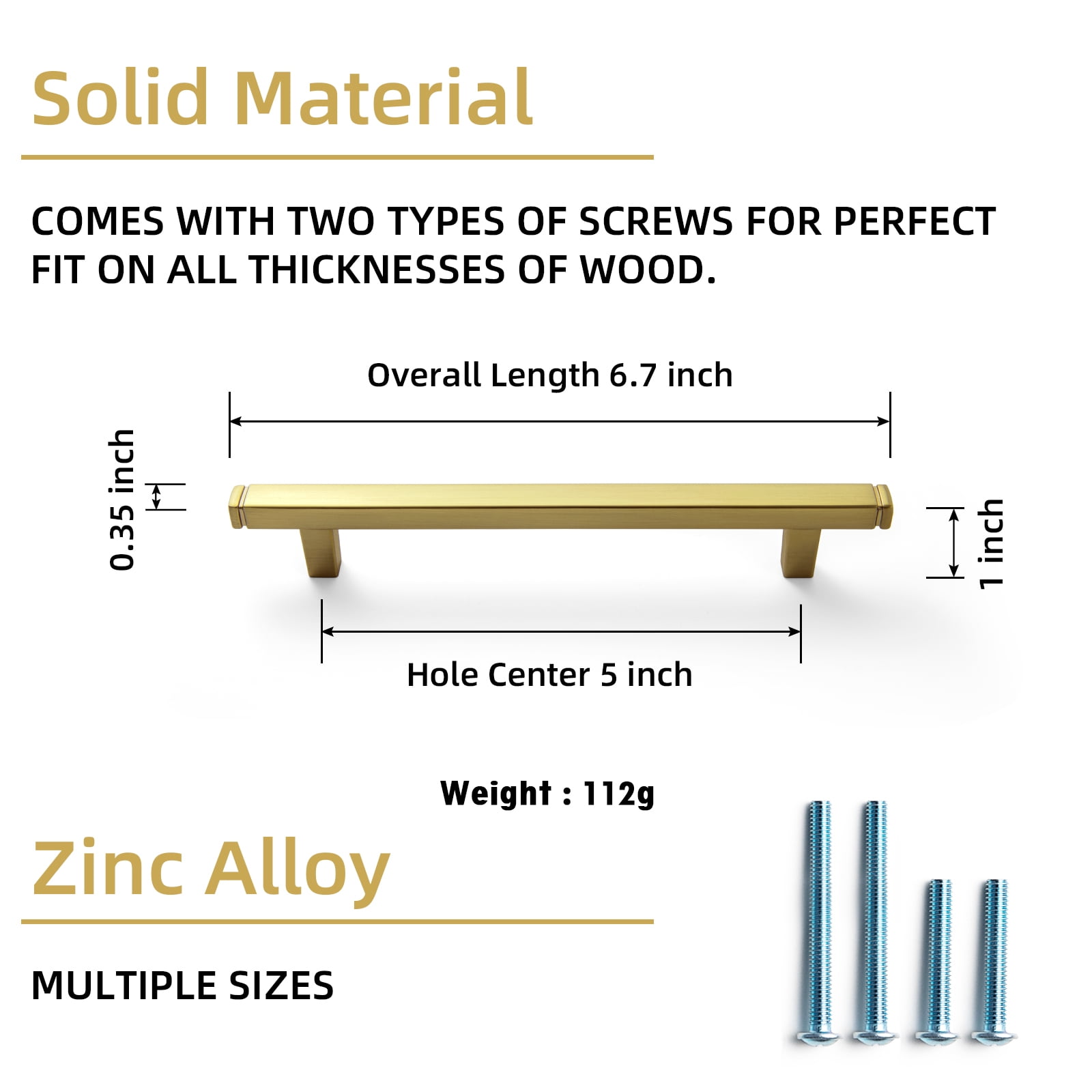 Goo-Ki 12-Pack Brushed Brass Drawer Handles 5 in (128mm) Hole Centers Straight Bar Pull, Solid Cabinet Handles for Kitchen Cabinets and Dresser Drawers