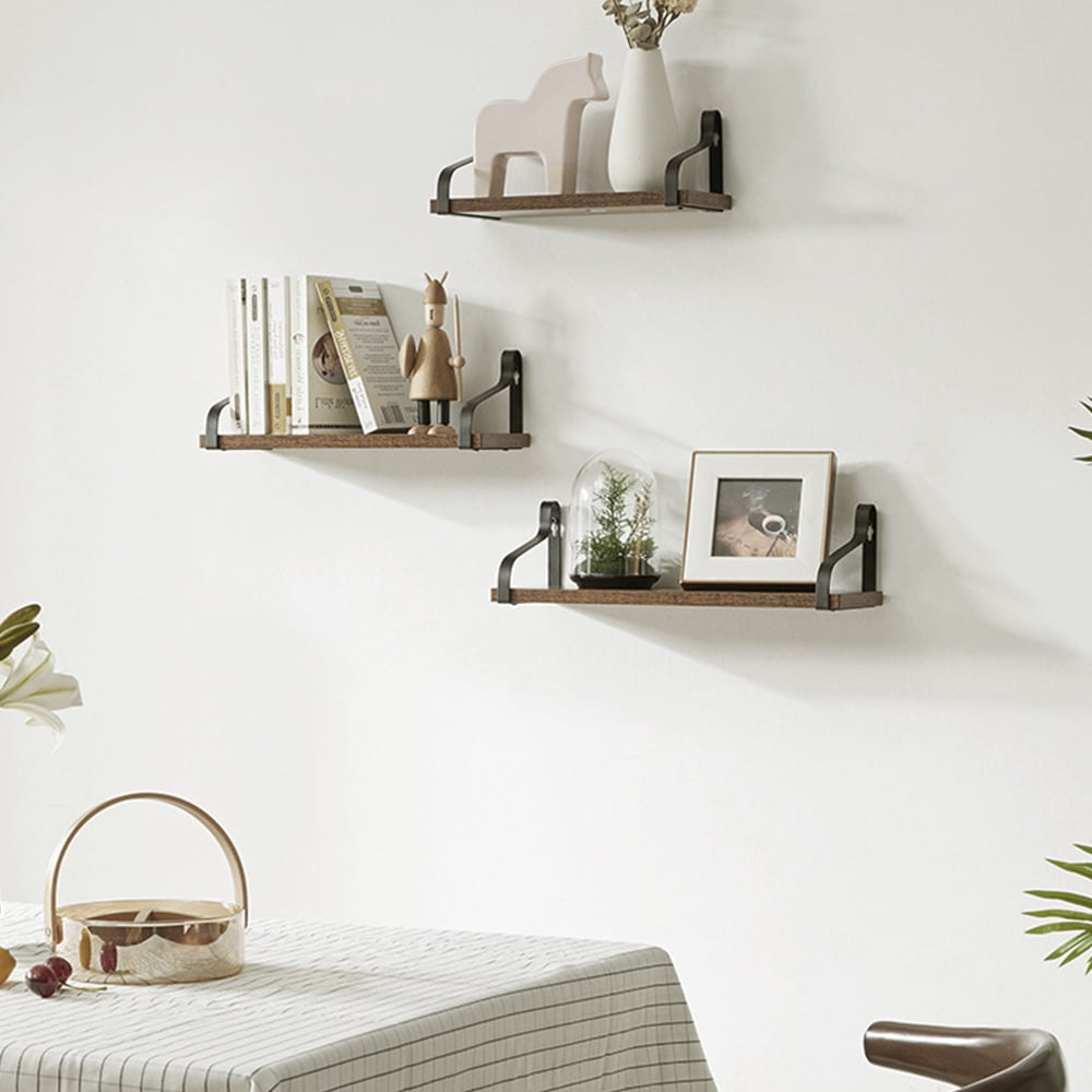 Kepooman 3PCS Floating Shelving, Wall Mounted Rustic Wood Shelves Metal Brackets Storage Set for Bathroom Bedroom Living Room Kitchen, Walnut Kepooman 3PCS Floating Shelving, Wall Mounted Rustic Wood Shelves Metal Brackets Storage Set for Bathroom Bedroom Living Room Kitchen, Walnut