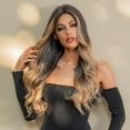 thumbnail image 3 of Long Curly Synthetic Wig with Yellow Brown Highlights for Women Natural Looking Hairpiece with Elastic Fishing Line, 3 of 7